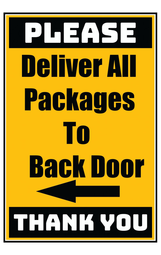 Delivery Sign - Deliver All Packages To Back Door Left Arrow, Aluminum Sign, 0.04 Thickness