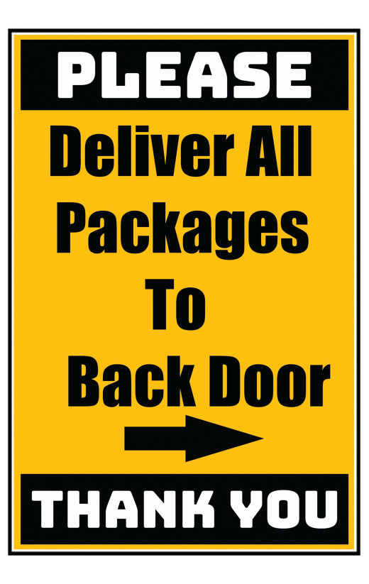 Delivery Sign - Deliver All Packages To Back Door Right Arrow, Aluminum Sign, 0.04 Thickness