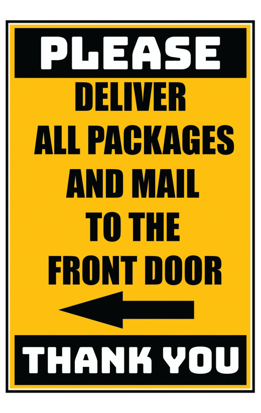 Delivery Sign - Deliver All Packages To The Front Door Left Arrow, Aluminum Sign, 0.04 Thickness