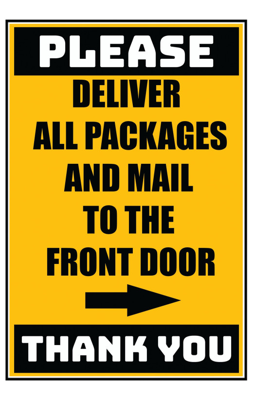 Delivery Sign - Deliver All Packages To The Front Door Right Arrow, Aluminum Sign, 0.04 Thickness