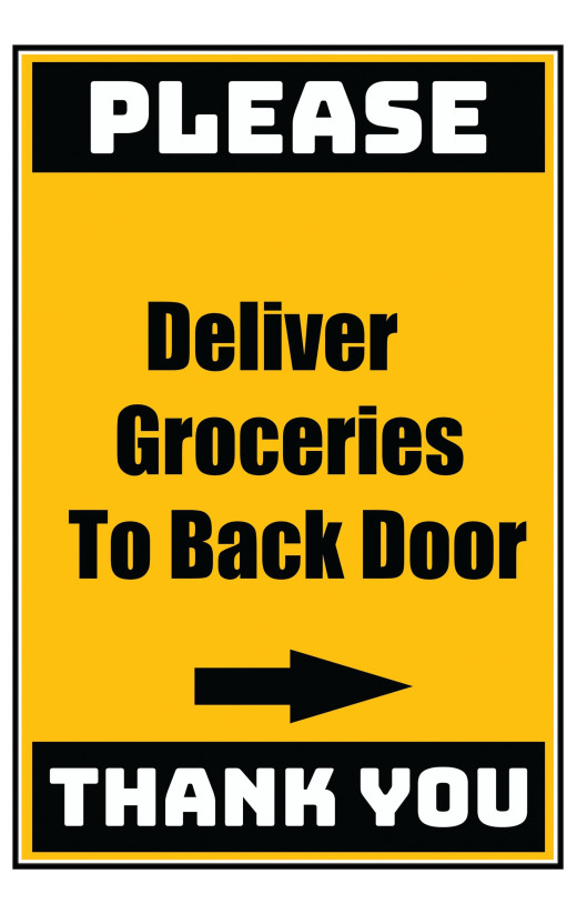 Delivery Sign - Deliver Groceries To Back Door Right Arrow, Aluminum Sign, 0.04 Thickness