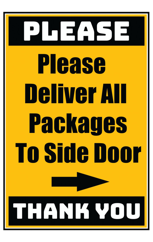 Delivery Sign - Please Deliver All Packages To Side Door Right Arrow, Aluminum Sign, 0.04 Thickness