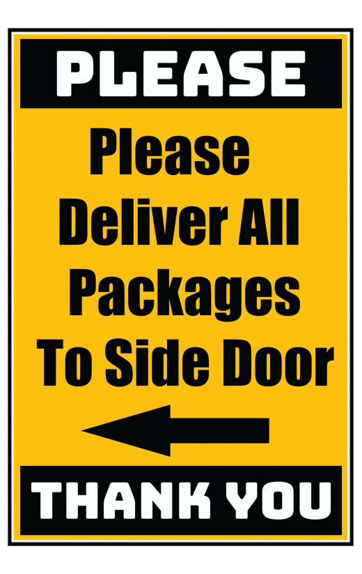 Delivery Sign - Please Deliver All Packages To Side Door Left Arrow, Aluminum Sign, 0.04 Thickness