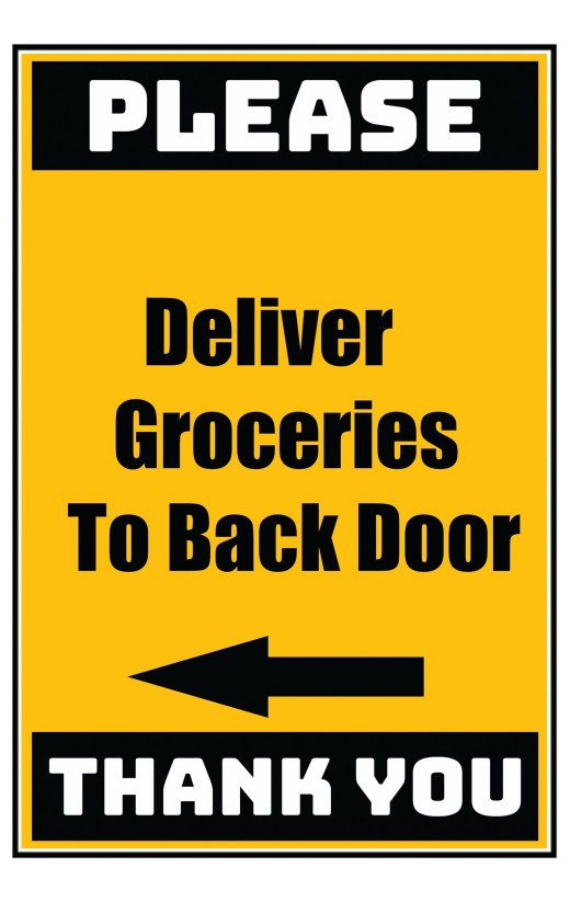 Delivery Sign - Deliver Groceries To Back Door Left Arrow, Vinyl Stickers