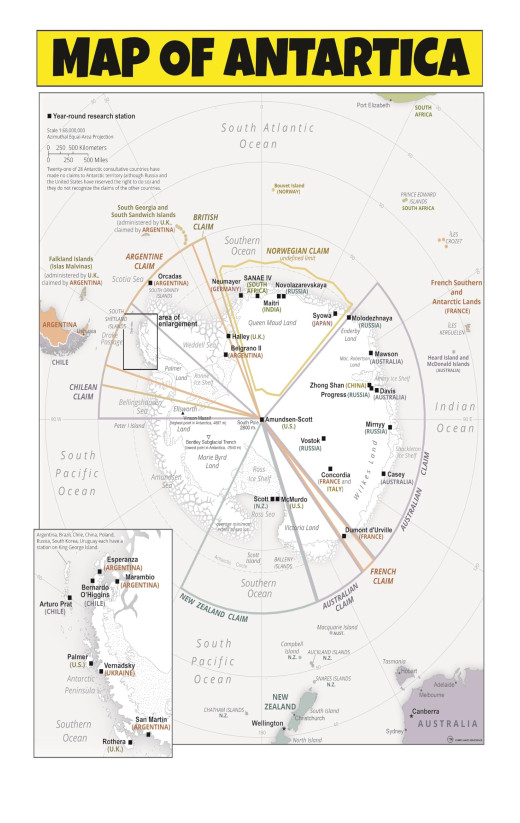 Map of Antarctica  - Laminated Wall Map Poster Print Perfect for Classrooms and Homes - Vivid Imagery with Bright Colors