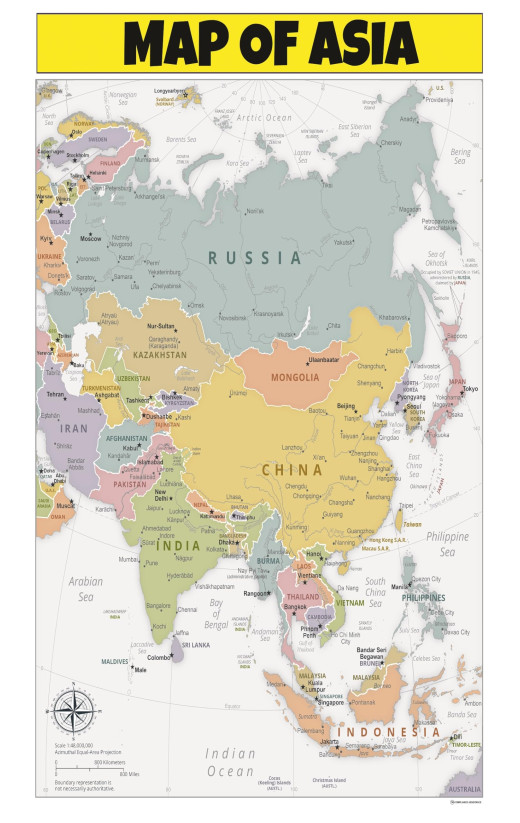 Map of Asia  - Laminated Wall Map Poster Print Perfect for Classrooms and Homes - Vivid Imagery with Bright Colors