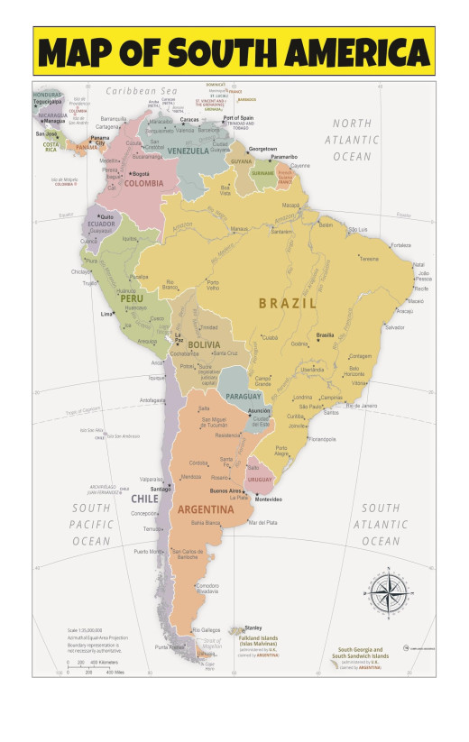 Map of South America  - Laminated Wall Map Poster Print Perfect for Classrooms and Homes - Vivid Imagery with Bright Colors