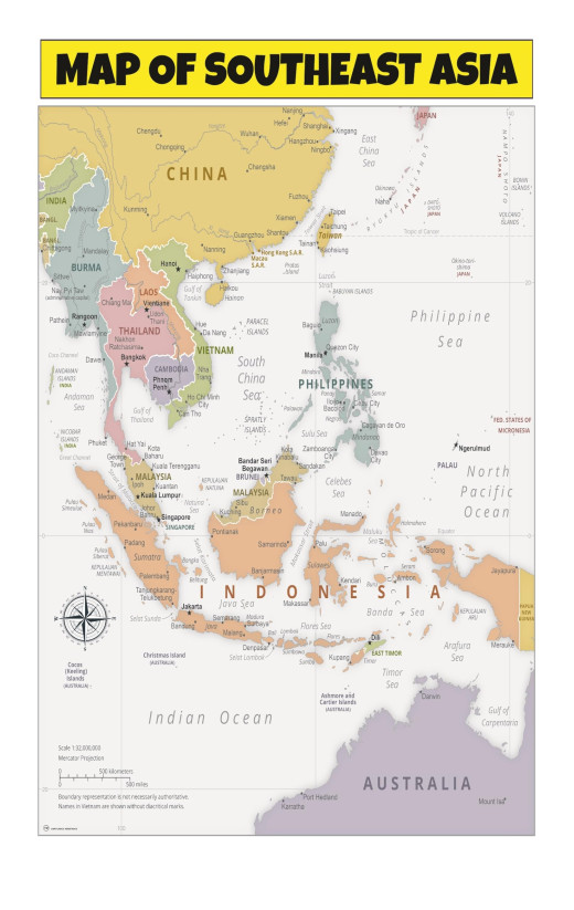 Map of Southeast Asia  - Laminated Wall Map Poster Print Perfect for Classrooms and Homes - Vivid Imagery with Bright Colors