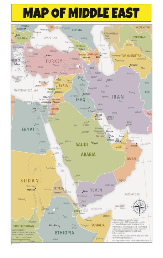 Map of Middle East  - Laminated Wall Map Poster Print Perfect for Classrooms and Homes - Vivid Imagery with Bright Colors