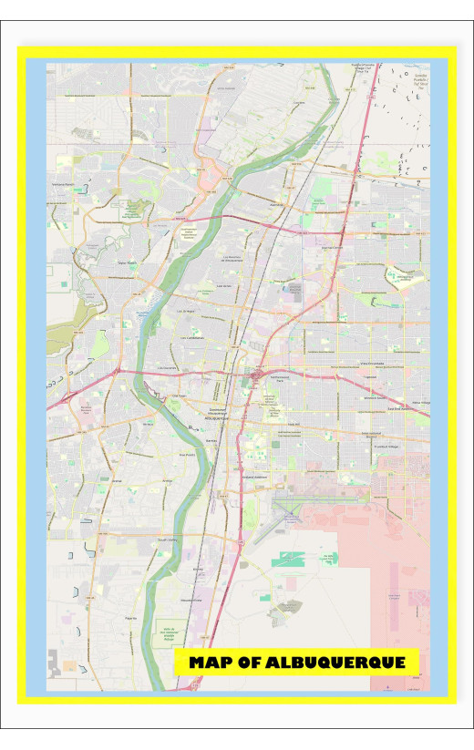 Map of Albuquerque with Neighborhoods, Streets, Roads, Highways and Parks - Laminated Wall Map Poster Print - Vivid Imagery with Bright Colors