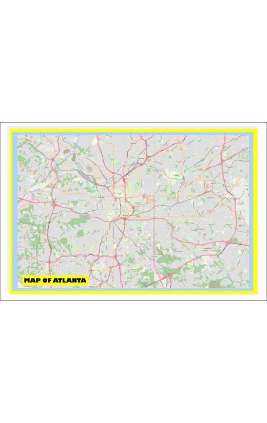 Map of Atlanta with Neighborhoods, Streets, Roads, Highways and Parks - Laminated Wall Map Poster Print - Vivid Imagery with Bright Colors