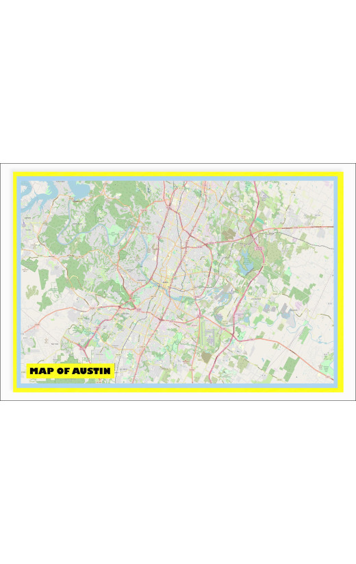 Map of Austin with Neighborhoods, Streets, Roads, Highways and Parks - Laminated Wall Map Poster Print - Vivid Imagery with Bright Colors