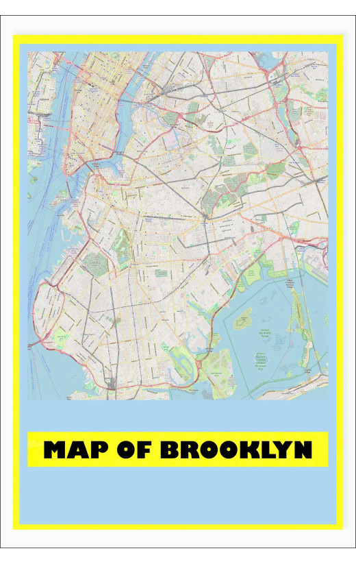 Map of Brooklyn with Neighborhoods, Streets, Roads, Highways and Parks - Laminated Wall Map Poster Print - Vivid Imagery with Bright Colors