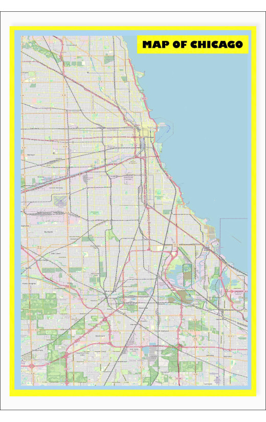 Map of Chicago with Neighborhoods, Streets, Roads, Highways and Parks - Laminated Wall Map Poster Print - Vivid Imagery with Bright Colors