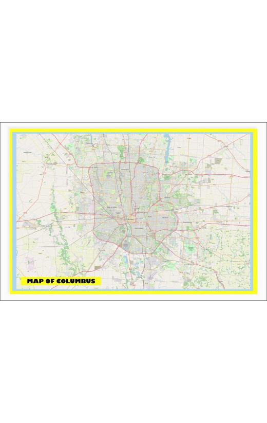 Map of Columbus with Neighborhoods, Streets, Roads, Highways and Parks - Laminated Wall Map Poster Print - Vivid Imagery with Bright Colors