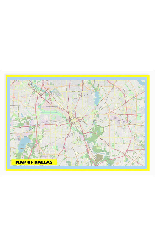 Map of Dallas with Neighborhoods, Streets, Roads, Highways and Parks - Laminated Wall Map Poster Print - Vivid Imagery with Bright Colors