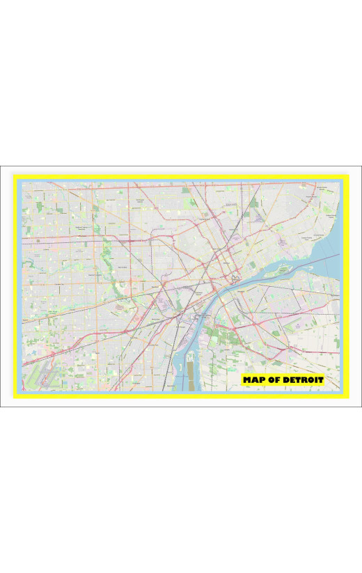 Map of Detroit with Neighborhoods, Streets, Roads, Highways and Parks - Laminated Wall Map Poster Print - Vivid Imagery with Bright Colors