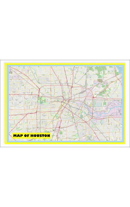 Map of Houston with Neighborhoods, Streets, Roads, Highways and Parks - Laminated Wall Map Poster Print - Vivid Imagery with Bright Colors