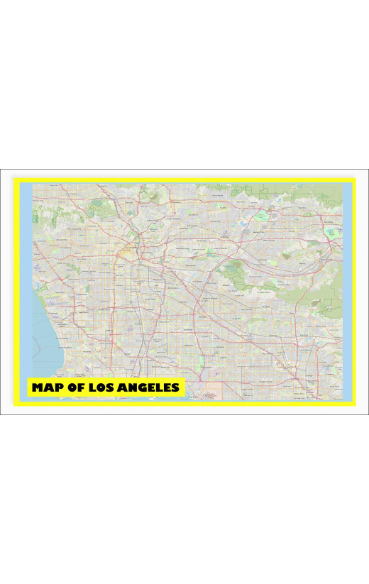 Map of Los Angeles with Neighborhoods, Streets, Roads, Highways and Parks - Laminated Wall Map Poster Print - Vivid Imagery with Bright Colors