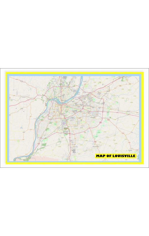 Map of Louisville with Neighborhoods, Streets, Roads, Highways and Parks - Laminated Wall Map Poster Print - Vivid Imagery with Bright Colors