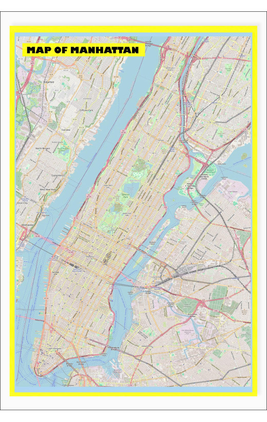 Map of Manhattan with Neighborhoods, Streets, Roads, Highways and Parks - Laminated Wall Map Poster Print - Vivid Imagery with Bright Colors