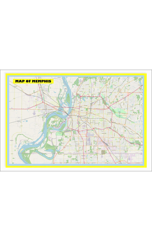 Map of Memphis with Neighborhoods, Streets, Roads, Highways and Parks - Laminated Wall Map Poster Print - Vivid Imagery with Bright Colors