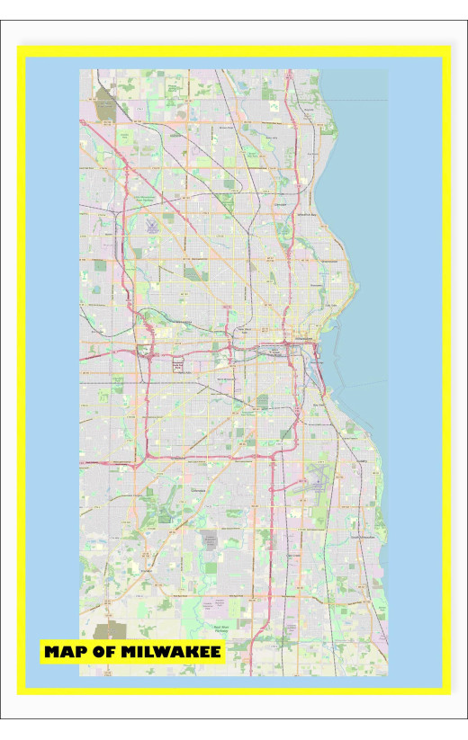 Map of Milwakee with Neighborhoods, Streets, Roads, Highways and Parks - Laminated Wall Map Poster Print - Vivid Imagery with Bright Colors