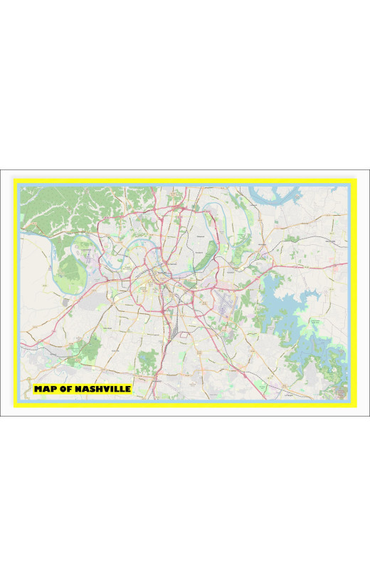 Map of Nashville with Neighborhoods, Streets, Roads, Highways and Parks - Laminated Wall Map Poster Print - Vivid Imagery with Bright Colors