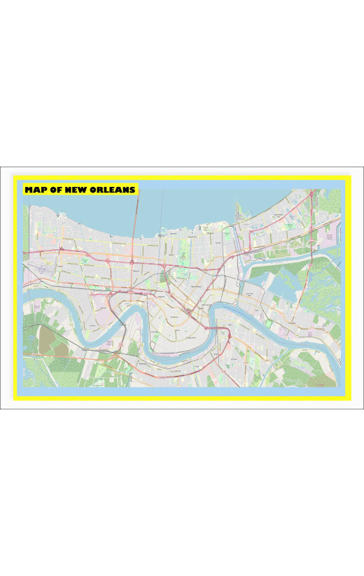 Map of New Orleans with Neighborhoods, Streets, Roads, Highways and Parks - Laminated Wall Map Poster Print - Vivid Imagery with Bright Colors