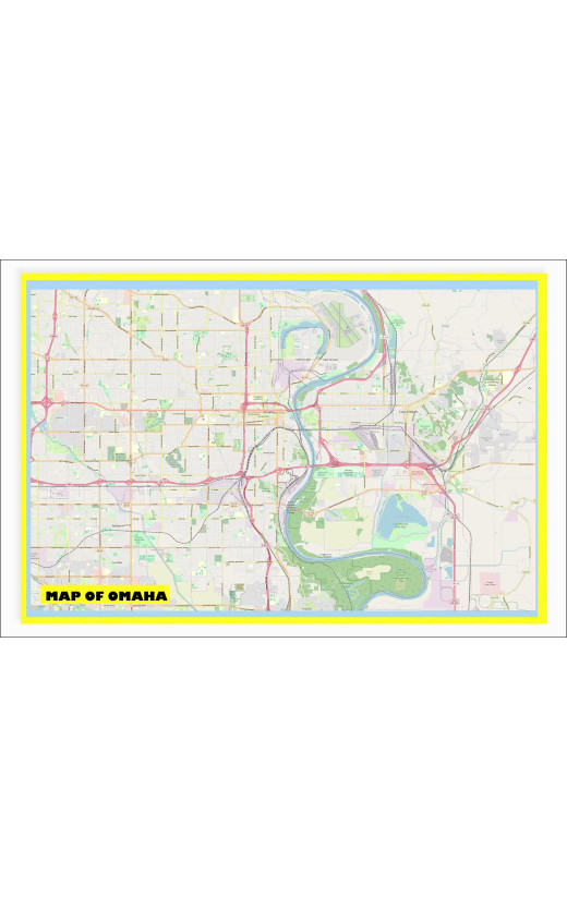 Map of Omaha with Neighborhoods, Streets, Roads, Highways and Parks - Laminated Wall Map Poster Print - Vivid Imagery with Bright Colors