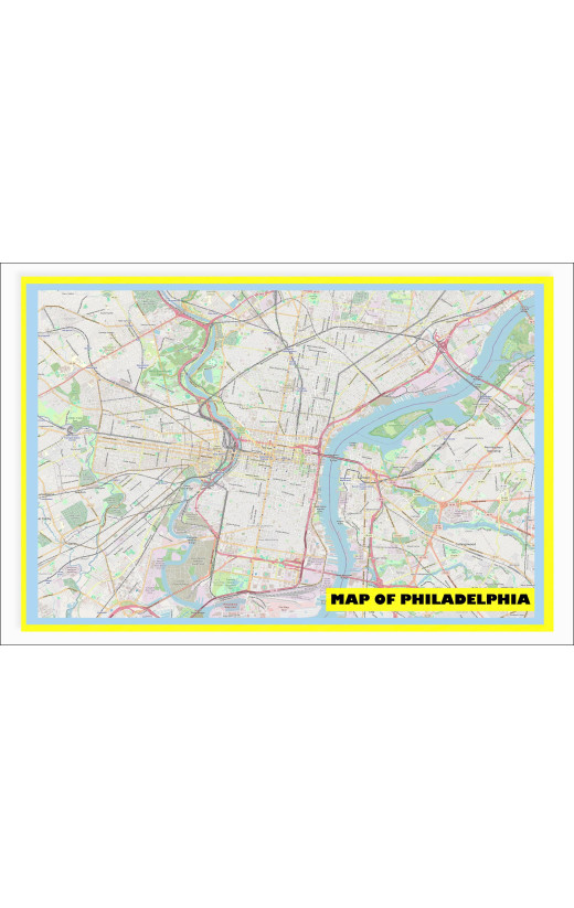 Map of Philadelphia with Neighborhoods, Streets, Roads, Highways and Parks - Laminated Wall Map Poster Print