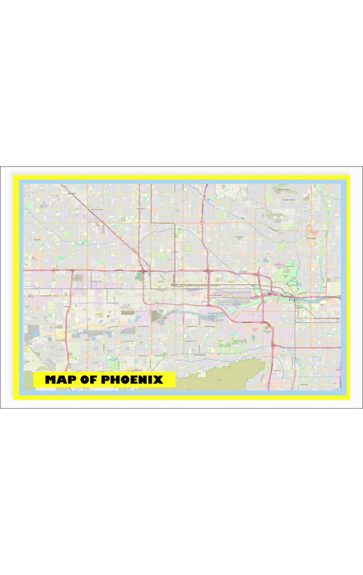 Map of Phoenix with Neighborhoods, Streets, Roads, Highways and Parks - Laminated Wall Map Poster Print - Vivid Imagery with Bright Colors