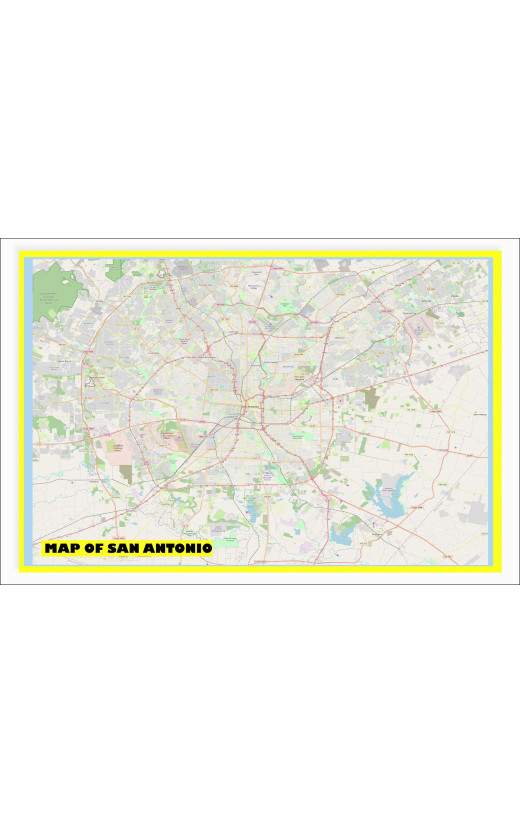 Map of San Antonio with Neighborhoods, Streets, Roads, Highways and Parks - Laminated Wall Map Poster Print - Vivid Imagery with Bright Colors