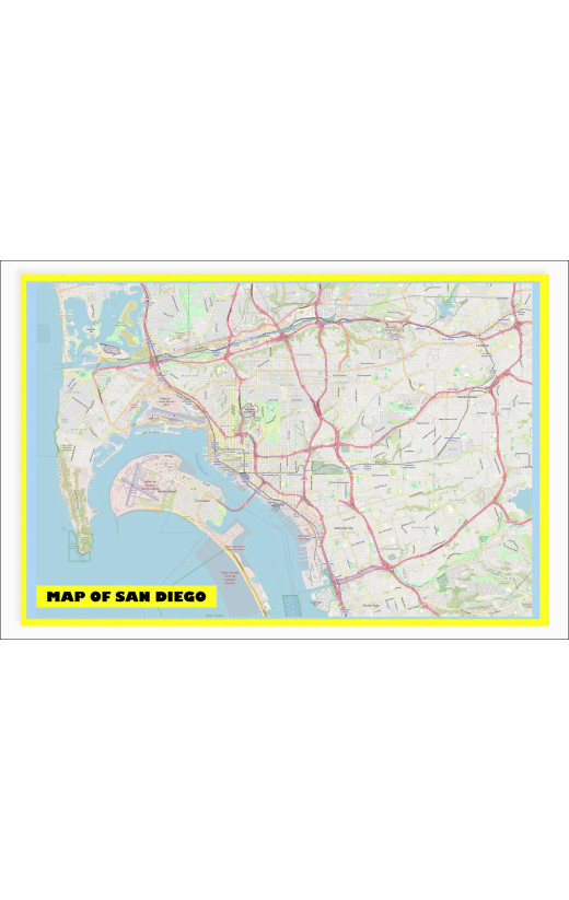 Map of San Diego with Neighborhoods, Streets, Roads, Highways and Parks - Laminated Wall Map Poster Print - Vivid Imagery with Bright Colors