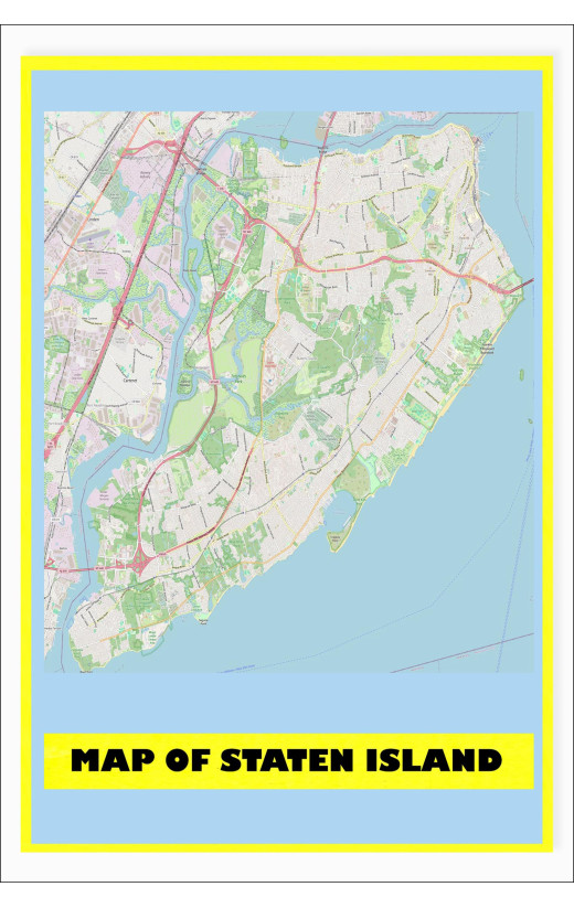 Map of Staten Island with Neighborhoods, Streets, Roads, Highways and Parks - Laminated Wall Map Poster Print