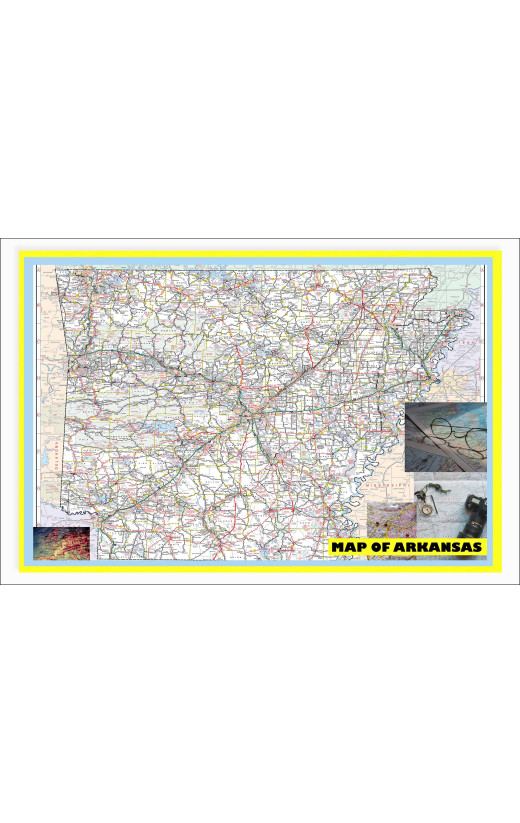 Map of Arkansas Large Detailed Roads and Highways, Map of Arkansas State with All Cities, Parks and Landmarks - Laminated Wall Map Poster