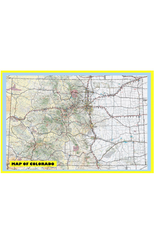 Map of Colorado Large Detailed Roads and Highways, Map of Colorado State with All Cities, Parks and Landmarks - Laminated Wall Map Poster