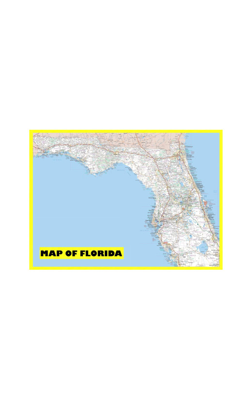 Map of Florida Large Detailed Roads and Highways, Map of Florida State with All Cities, Parks and Landmarks - Laminated Wall Map Poster Print