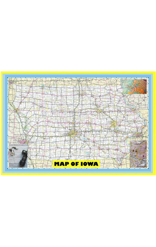 Map of Iowa Large Detailed Roads and Highways, Map of Iowa State with All Cities, Parks and Landmarks - Laminated Wall Map Poster Print