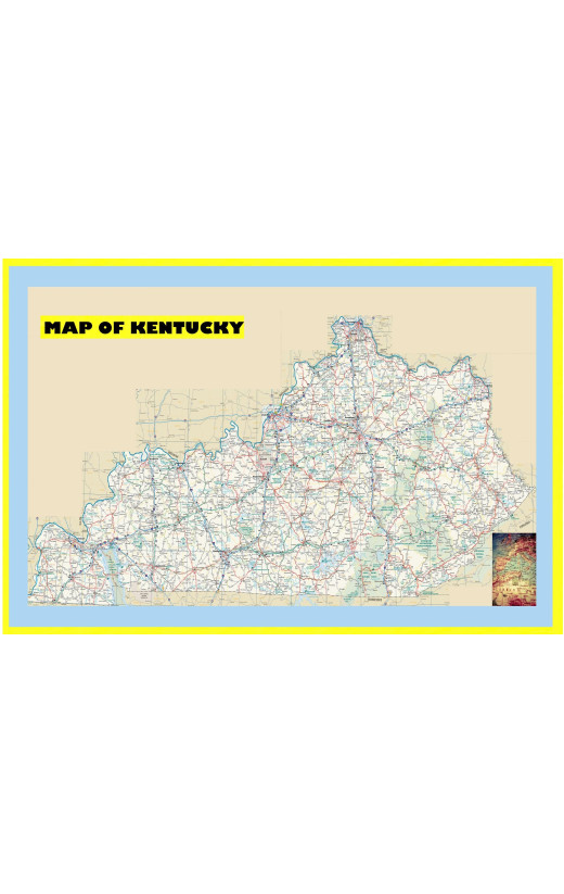 Map of Kentucky Large Detailed Roads and Highways, Map of Kentucky State with All Cities, Parks and Landmarks - Laminated Wall Map Poster