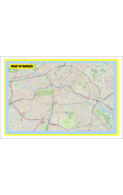 Map of Berlin with Neighborhoods, Streets, Roads, Highways and Parks - Laminated Wall Map Poster Print - Vivid Imagery with Bright Colors