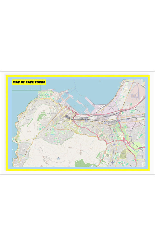 Map of Cape Town with Neighborhoods, Streets, Roads, Highways and Parks - Laminated Wall Map Poster Print - Vivid Imagery with Bright Colors