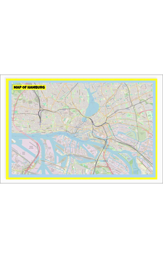 Map of Hamburg with Neighborhoods, Streets, Roads, Highways and Parks - Laminated Wall Map Poster Print - Vivid Imagery with Bright Colors