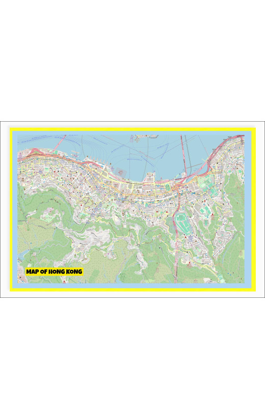 Map of Honk Kong with Neighborhoods, Streets, Roads, Highways and Parks - Laminated Wall Map Poster Print - Vivid Imagery with Bright Colors