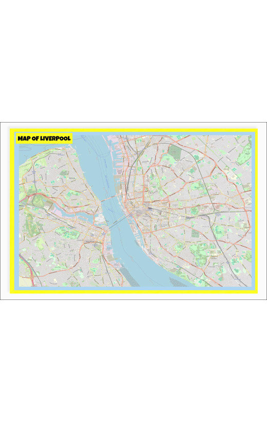 Map of Liverpool with Neighborhoods, Streets, Roads, Highways and Parks - Laminated Wall Map Poster Print - Vivid Imagery with Bright Colors