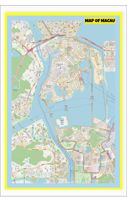 Map of Macau with Neighborhoods, Streets, Roads, Highways and Parks - Laminated Wall Map Poster Print - Vivid Imagery with Bright Colors