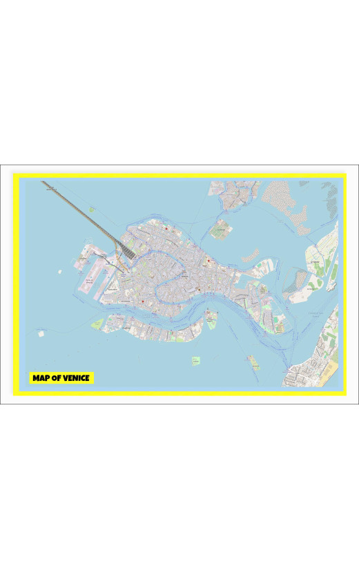 Map of Venice with Neighborhoods, Streets, Roads, Highways and Parks - Laminated Wall Map Poster Print - Vivid Imagery with Bright Colors