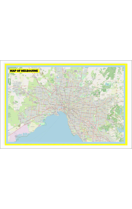 Map of Melbourne with Neighborhoods, Streets, Roads, Highways and Parks - Laminated Wall Map Poster Print - Vivid Imagery with Bright Colors