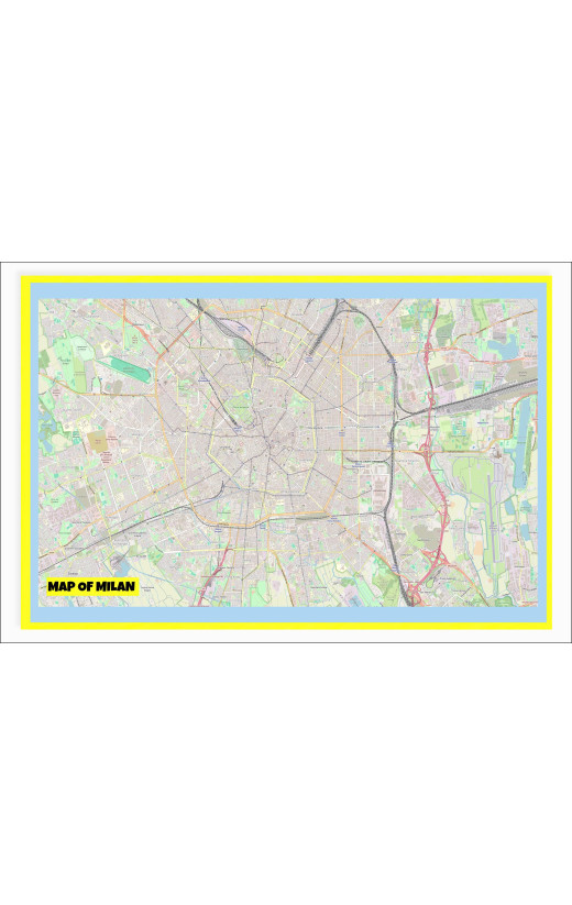 Map of Milan with Neighborhoods, Streets, Roads, Highways and Parks - Laminated Wall Map Poster Print - Vivid Imagery with Bright Colors