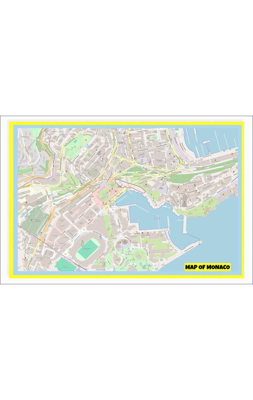 Map of Monaco with Neighborhoods, Streets, Roads, Highways and Parks - Laminated Wall Map Poster Print - Vivid Imagery with Bright Colors